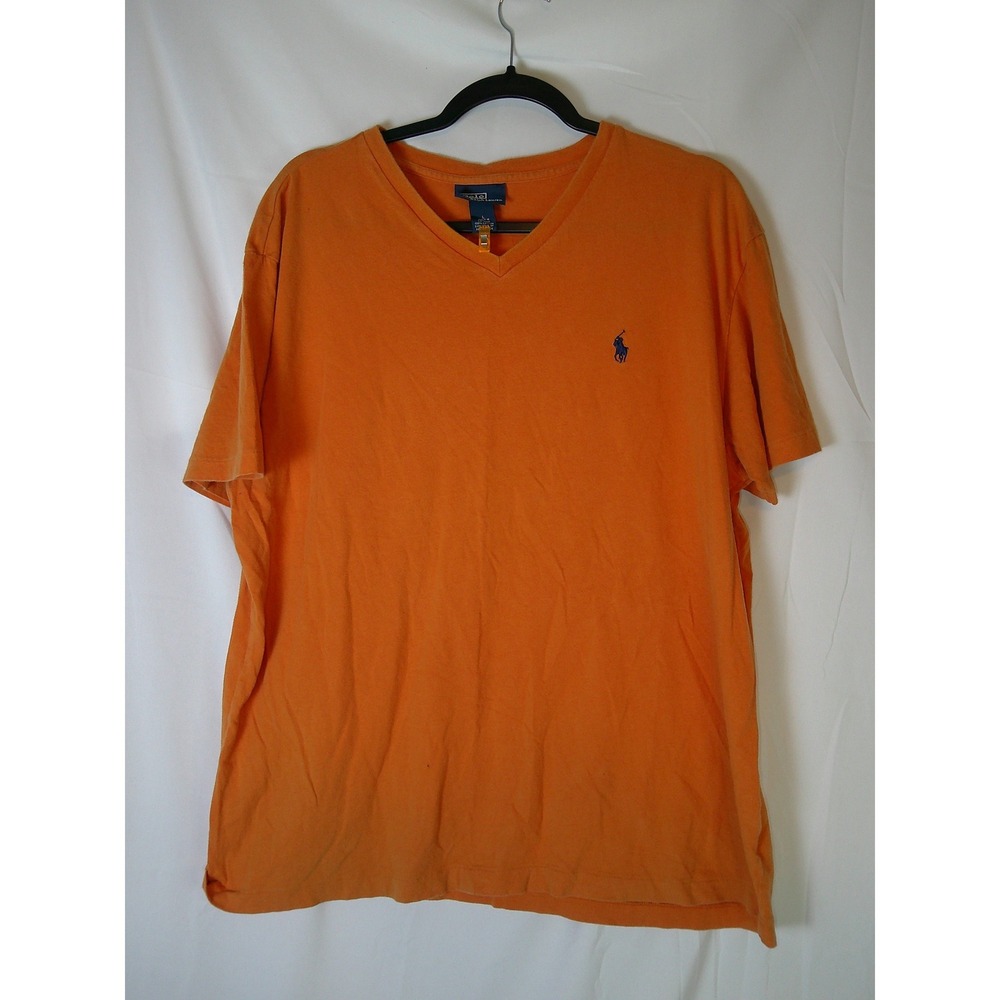 Polo Ralph Lauren Mens V-Neck T-Shirt Orange Cotton Short Sleeve Pony Logo L